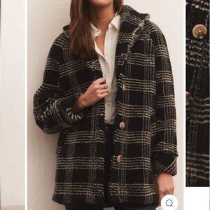 Z Supply Hastings Sherpa Black and Cream Plaid Jacket